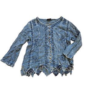 LSI Blouse Womens Size S/M Blue Embroidered Floral Cottagecore Boho Hippie